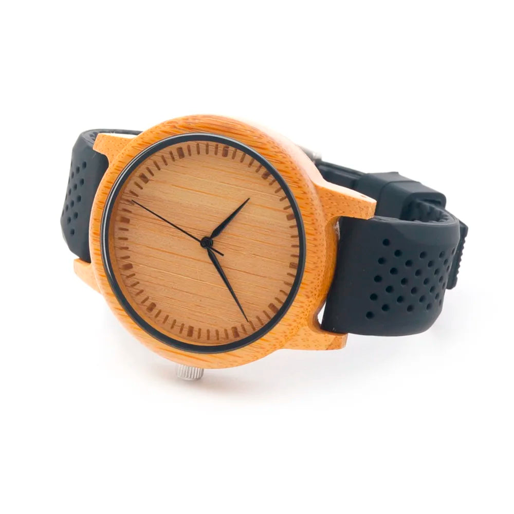 Montre Homme BOBO BIRD Bambou Bois - Montre Écologique Silicone Bracelet Extra
