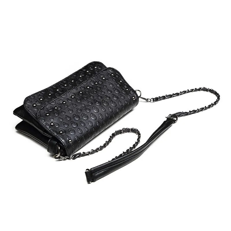 Sac Bandoulière Skull JIEROTYX Cuir - Petit Sac Épaule Tête de Mort Chaîne Luxe Femme