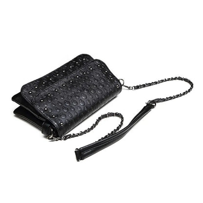 Sac Bandoulière Skull JIEROTYX Cuir - Petit Sac Épaule Tête de Mort Chaîne Luxe Femme