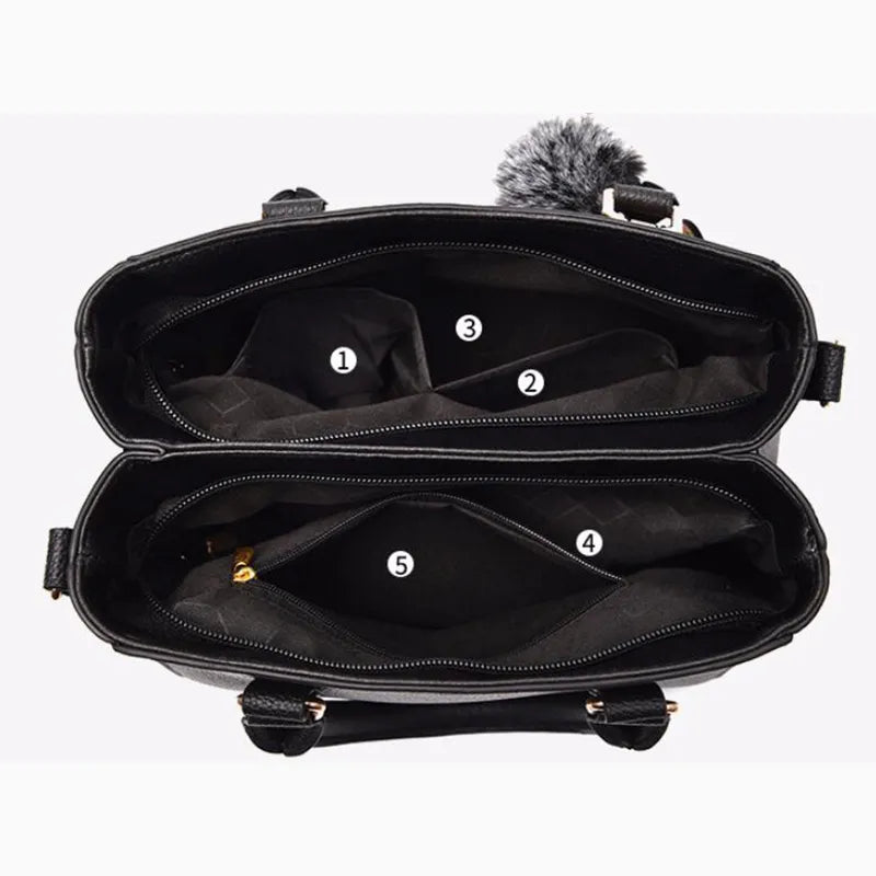 Sac Messenger Femme Broderie Cuir Pompon - Sac à Main Bandoulière Élégant