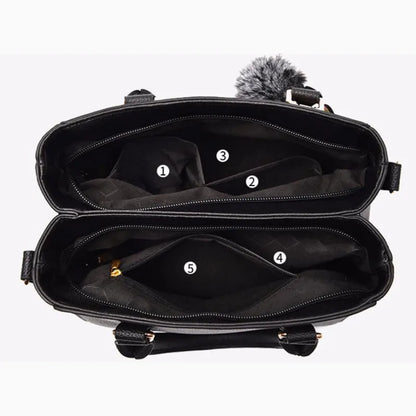 Sac Messenger Femme Broderie Cuir Pompon - Sac à Main Bandoulière Élégant