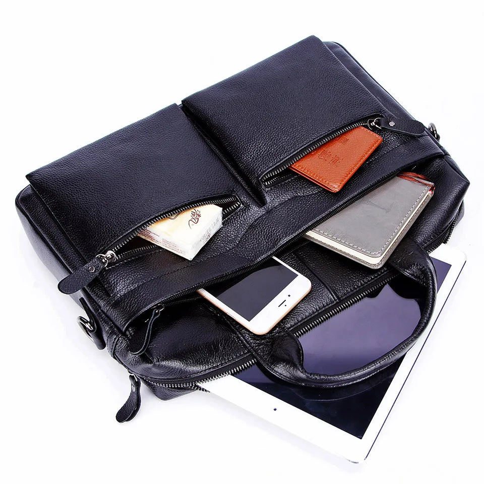 Sac Porte-Documents Homme Cuir Véritable 14" - Mallette Business Laptop Voyage Professionnel