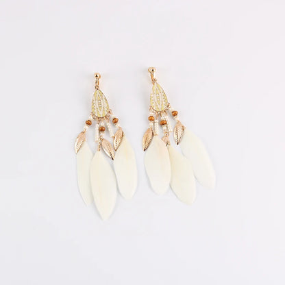 Boucles Oreilles Clips Plumes Pompons Bohème – Sans Perçage Longues Femme