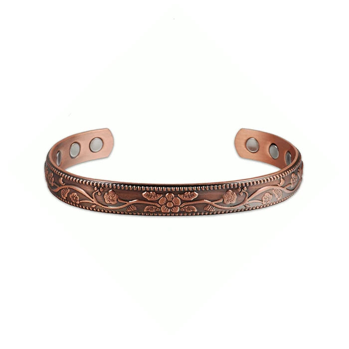 Bracelet Cuivre Pur Magnétique Fleur de Prunier – Thérapie Énergie Femme Vintage