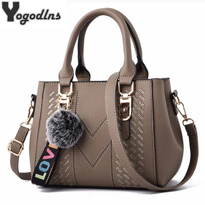 Sac Messenger Femme Broderie Cuir Pompon - Sac à Main Bandoulière Élégant