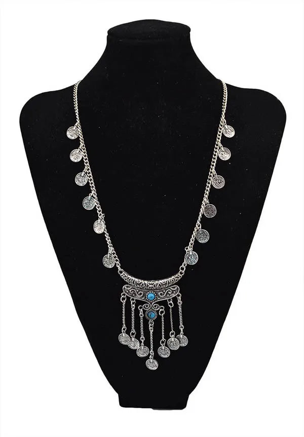 Collier Long Bohème Pièces Pompons – Sautoir Statement Gypsy Vintage