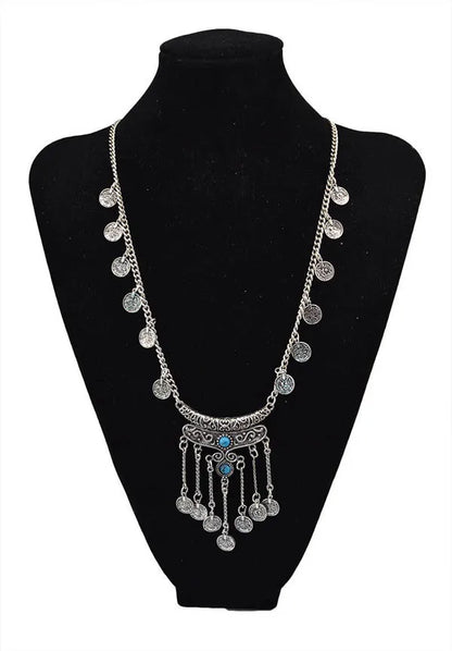 Collier Long Bohème Pièces Pompons – Sautoir Statement Gypsy Vintage