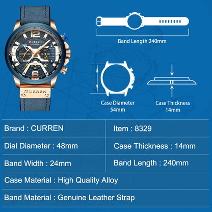 Montre Homme CURREN Cuir Sport Chronographe - Quartz Étanche Luxe Fashion Relogio Masculino