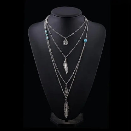Collier Bohème Multicouche Plumes Perles – Sautoir Maxi Tendance