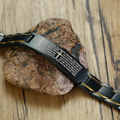 Bracelet Acier Inoxydable Homme Prière Seigneur - Latin Japonais Coréen Araméen Chrétien Religieux