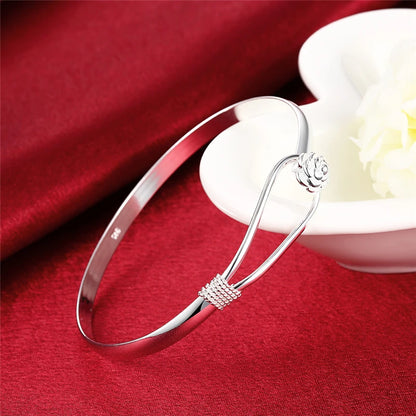 Bracelet Jonc Argent Sterling 925 DOTEFFIL Fleur Rose - Bangle Femme Mariage Fiançailles Charm
