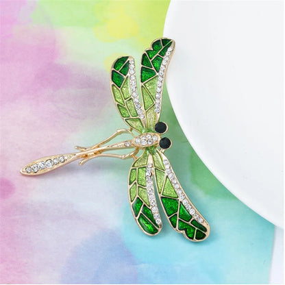 Broche Libellule Cristaux Verts Strass – Pin's Insecte Vintage Élégant Femme