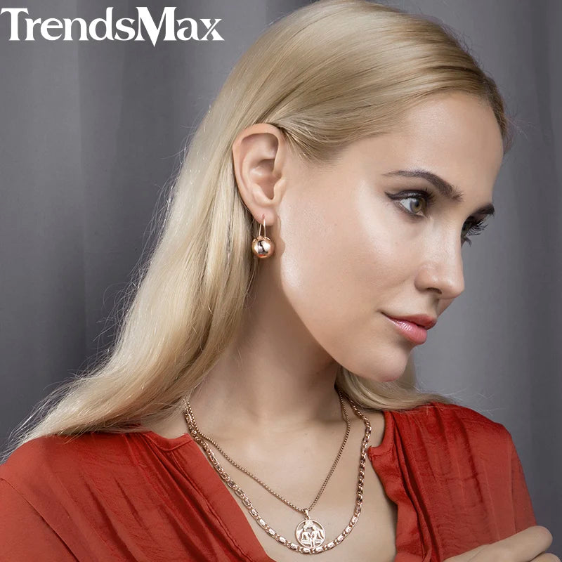 Boucles Oreilles Pendantes Or Rose 585 Zircon - Dangle Ball Cut Out Femme Fille Mariage Soirée Bijoux Cadeaux