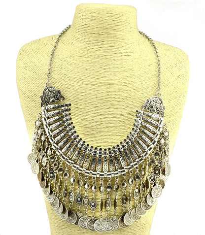 Parure Bijoux Afghan Bohème – Collier Choker Pièces Pompons Boucles