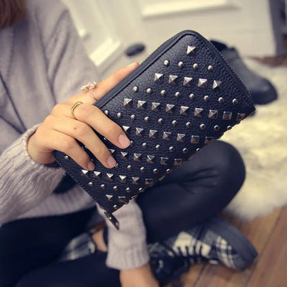 Portefeuille Femme Luxe Rivet Designer - Wallet Cuir Billetera Mujer Argent