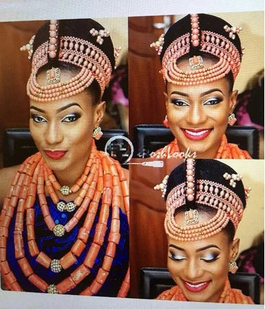 Parure Luxe Corail Nigérian 4 Couches – Ensemble Mariée Statement