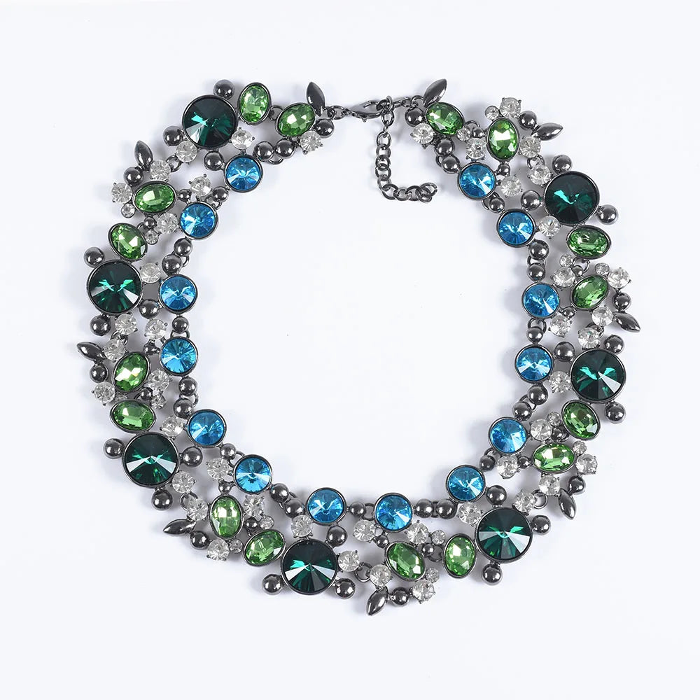 Ensemble Collier Ras-du-Cou Indien Vintage Perles Cristaux + Boucles d'Oreilles – Bohème Ethnique Femme