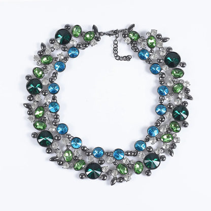 Ensemble Collier Ras-du-Cou Indien Vintage Perles Cristaux + Boucles d'Oreilles – Bohème Ethnique Femme