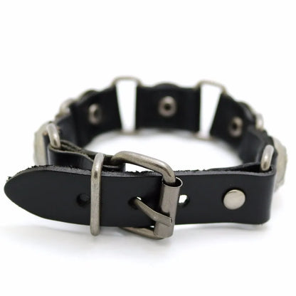 Bracelet Cuir Rétro Punk Croix - Chaîne Argent Tibétain Unisexe