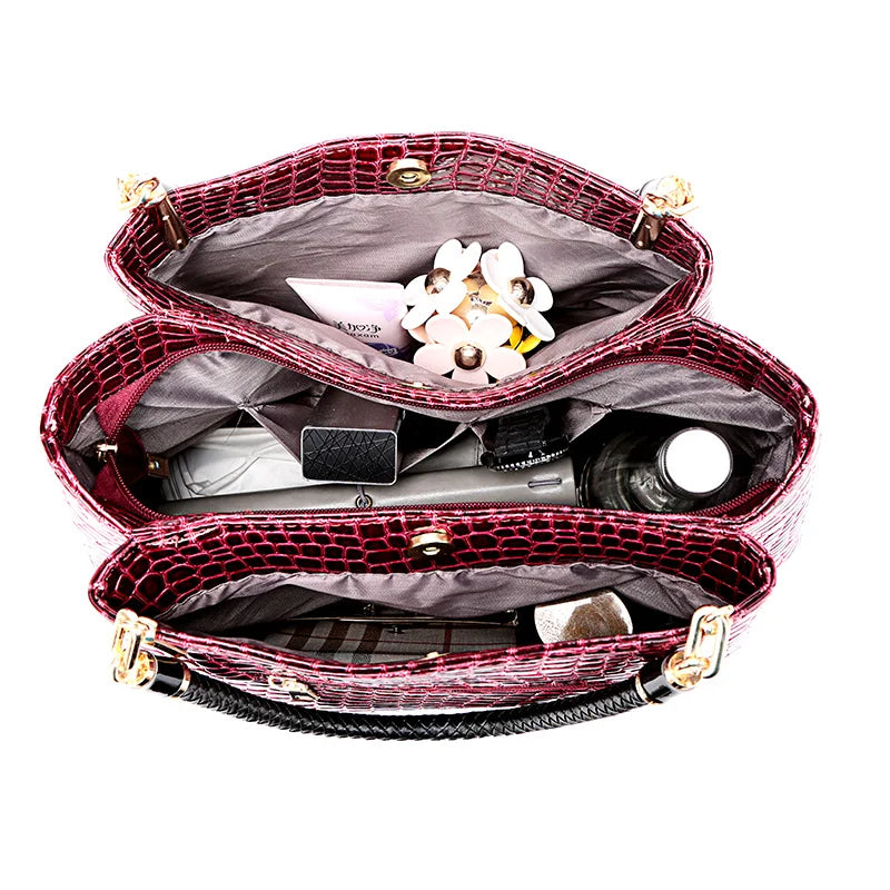 Sac Tote Femme Cuir Crocodile Luxe - Sac Épaule Designer Grande Capacité Shopping