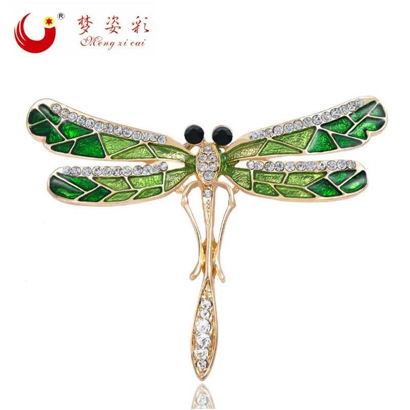 Broche Libellule Cristaux Verts Strass – Pin's Insecte Vintage Élégant Femme