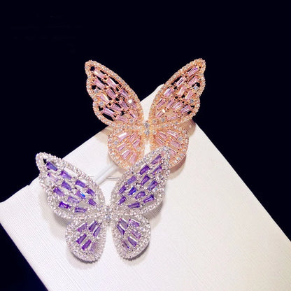 Broche Papillon Argent 925 Zircons Cubiques Rose Violet – Bijou Fin Ajouré Luxe Femme