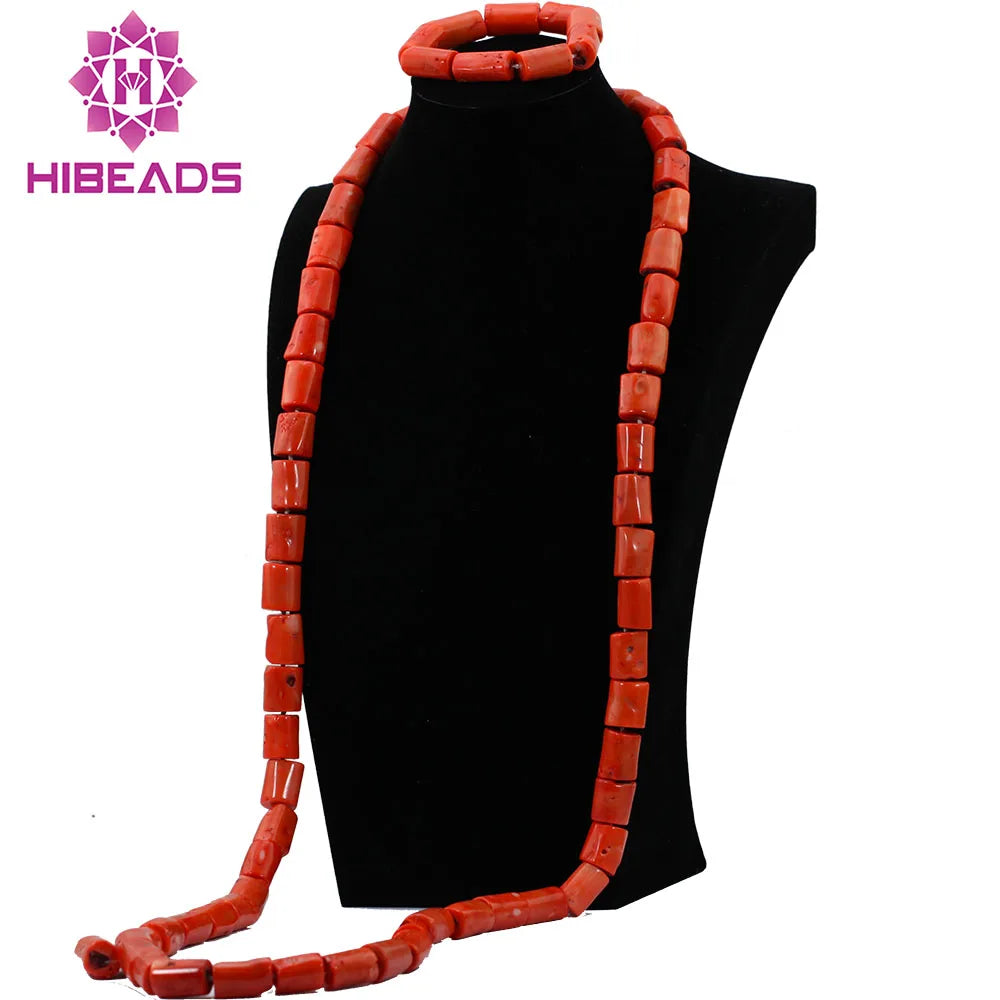 Ensemble Bijoux Perles Corail Naturel – Parure Marié Africain Orange