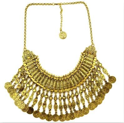 Parure Bijoux Afghan Bohème – Collier Choker Pièces Pompons Boucles