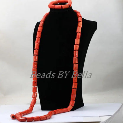 Ensemble Bijoux Perles Corail Naturel – Parure Marié Africain Orange