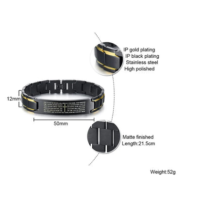 Bracelet Acier Inoxydable Homme Prière Seigneur - Latin Japonais Coréen Araméen Chrétien Religieux