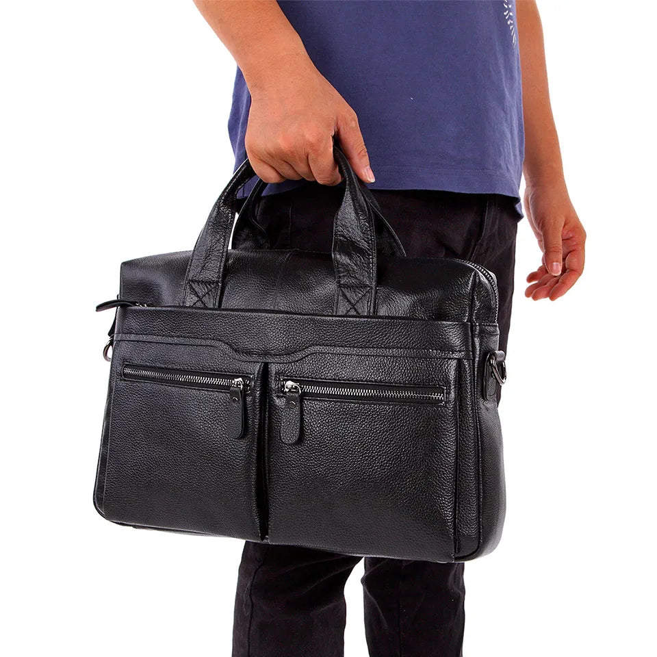 Sac Porte-Documents Homme Cuir Véritable 14" - Mallette Business Laptop Voyage Professionnel