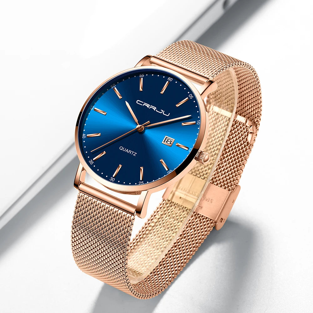 Montre Femme CRRJU Luxe Bracelet Maille Acier - Ultra-Fine Étanche Quartz Élégante