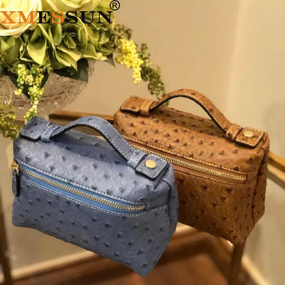 Sac Pochette Femme Cuir Motif Autruche - Clutch Luxe Designer Marron