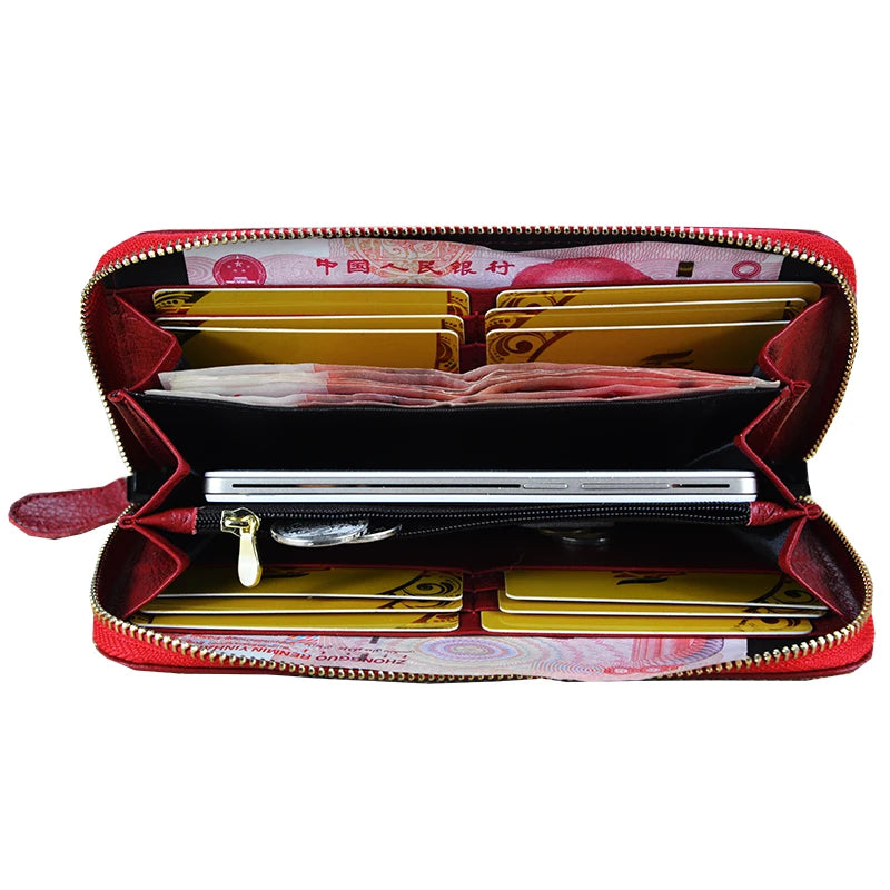 Portefeuille Femme Cuir Véritable RFID Blocking - Long Clutch Porte-Monnaie Téléphone