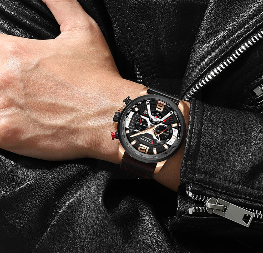 Montre Homme CURREN Cuir Sport Chronographe - Quartz Étanche Luxe Fashion Relogio Masculino