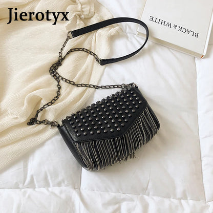 Mini Sac Bandoulière Femme Chaîne Pompons Diamants - Crossbody Fashion Noir