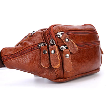Sac Banane Homme Cuir Véritable Marron - Pochette Ceinture Téléphone Messenger Voyage