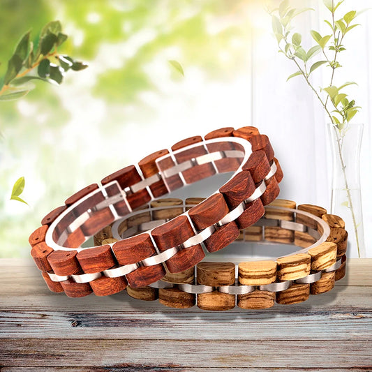 BOBO BIRD Adjustable Wooden Bracelet for Men and Women - Black Oak 12mm Charm Bangle Bracelet Gift