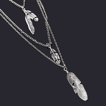 Collier Bohème Multicouche Plumes Perles – Sautoir Maxi Tendance