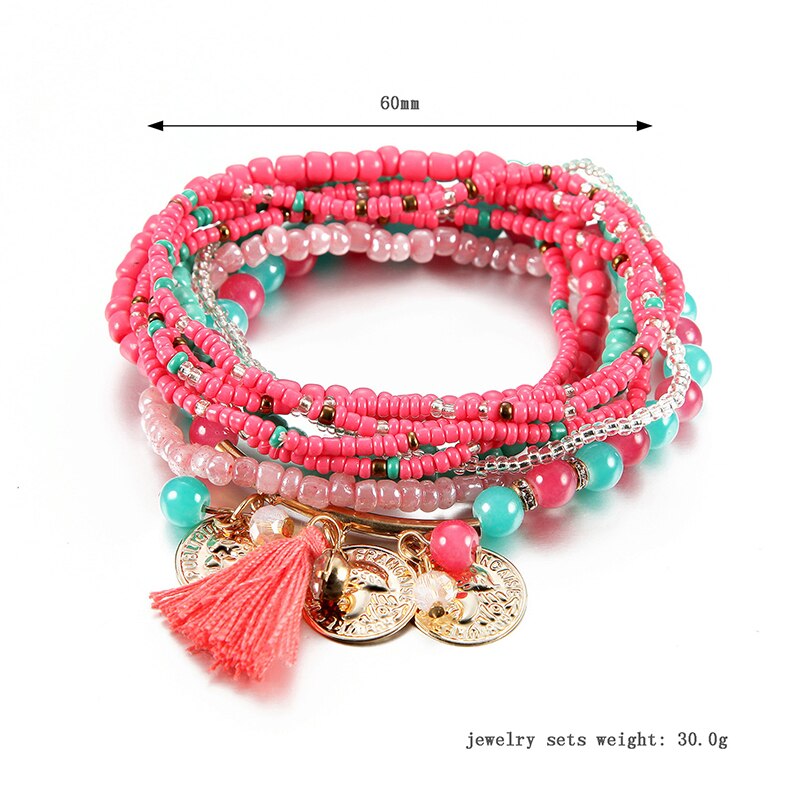 Bracelet Bohème Multicouche Femme - Perles Verre Pampille Or - Bijoux Fantaisie