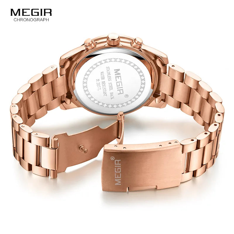 Montre MEGIR Femme Chronographe - Quartz Or Rose Luxe Bracelet Acier