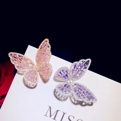 Broche Papillon Argent 925 Zircons Cubiques Rose Violet – Bijou Fin Ajouré Luxe Femme