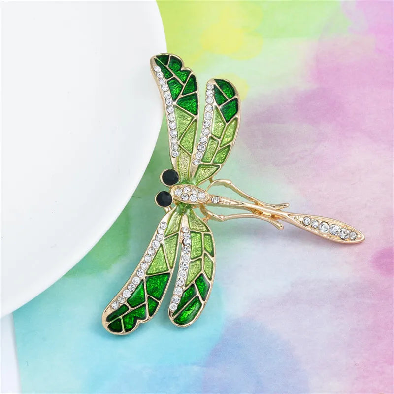 Broche Libellule Cristaux Verts Strass – Pin's Insecte Vintage Élégant Femme