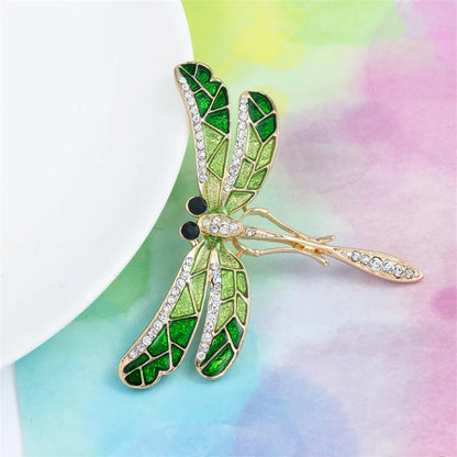Broche Libellule Cristaux Verts Strass – Pin's Insecte Vintage Élégant Femme