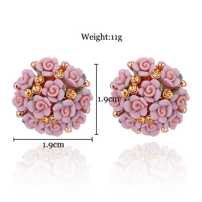 Boucles d'Oreilles Fleur Cristal Rose Blanc - Clous Femme Élégantes - Bijoux Cadeau