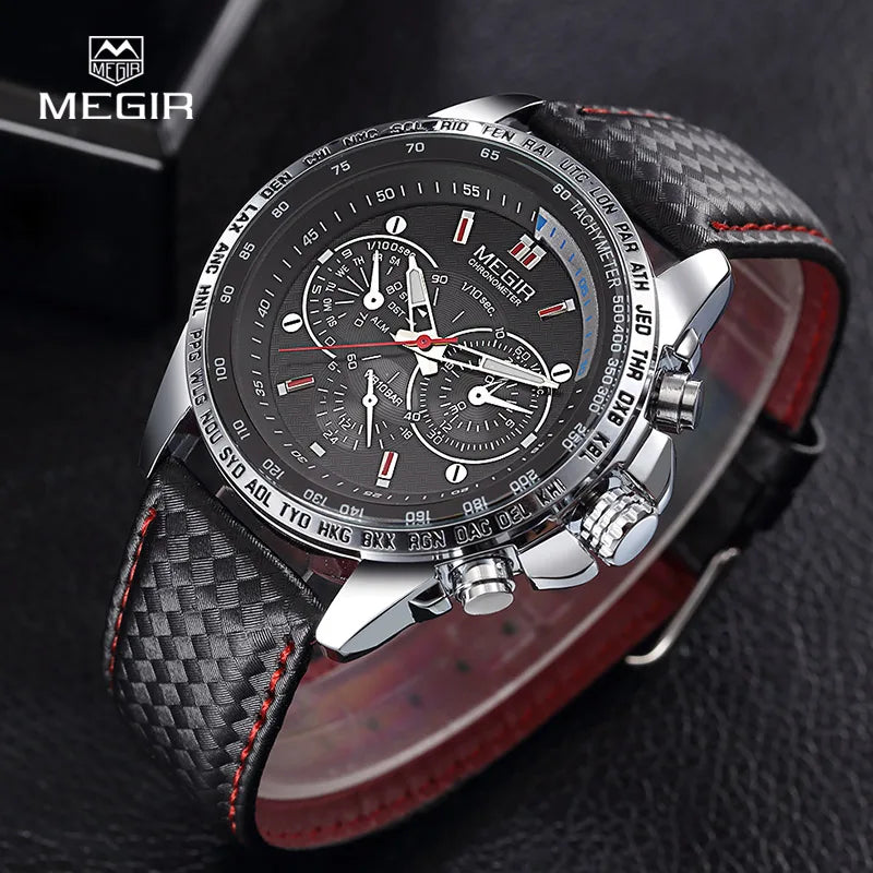 Montre Homme MEGIR Quartz Cuir Étanche - Fashion Casual Noir Blanc Relogio Masculino 1010