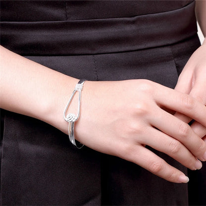 Bracelet Jonc Argent Sterling 925 DOTEFFIL Fleur Rose - Bangle Femme Mariage Fiançailles Charm