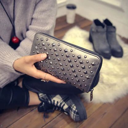 Portefeuille Femme Luxe Rivet Designer - Wallet Cuir Billetera Mujer Argent