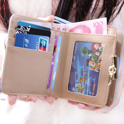 Portefeuille Femme Cuir PU Court Noir - Wallet Compact Porte-Monnaie Lady