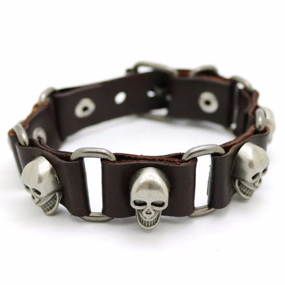 Bracelet Cuir Rétro Punk Croix - Chaîne Argent Tibétain Unisexe